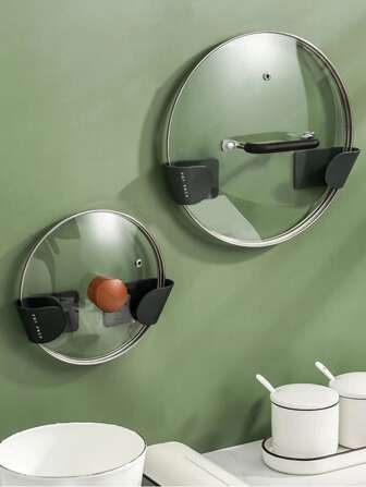 2 piezas estante de almacenamiento de tapa de olla de plástico montado en la pared de color aleatorio, soporte de tapa de olla duradero unicolor Simple para Cocina