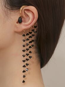 1pc Bead Tassel Decor Ear Wrap - Black - View 1