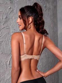 Women's Casual Apricot Push Up Bra With Contrast Lace Detail Medium Stretch Fabric - Apricot - View 2