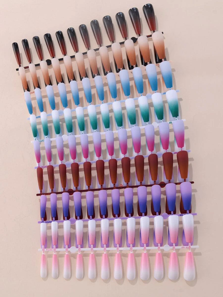 Get Glamorous With 192pcs Long Coffin Multicolor Ombre Fake Nail Press On Nails Nail Supplies - Multicolor - View 1