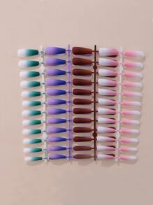 Get Glamorous With 192pcs Long Coffin Multicolor Ombre Fake Nail Press On Nails Nail Supplies - Multicolor - View 3