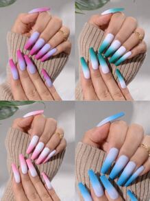 Get Glamorous With 192pcs Long Coffin Multicolor Ombre Fake Nail Press On Nails Nail Supplies - Multicolor - View 5