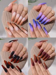 Get Glamorous With 192pcs Long Coffin Multicolor Ombre Fake Nail Press On Nails Nail Supplies - Multicolor - View 6