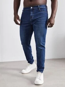 Manfinity VCAY Men Plus Cotton Slant Pocket Skinny Jeans - Dark Wash - View 3