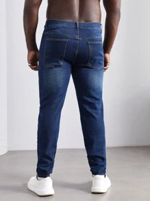 Manfinity VCAY Men Plus Cotton Slant Pocket Skinny Jeans - Dark Wash - View 2