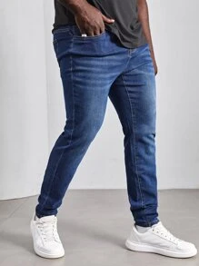 Manfinity VCAY Men Plus Cotton Slant Pocket Skinny Jeans - Dark Wash - View 5