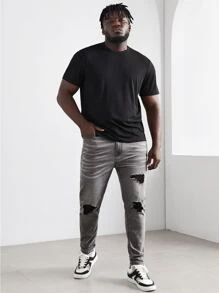 Manfinity Men Plus Ripped Skinny Jeans - Light Grey - View 3