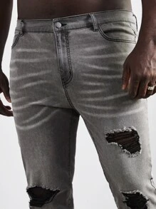 Manfinity Men Plus Ripped Skinny Jeans - Light Grey - View 4