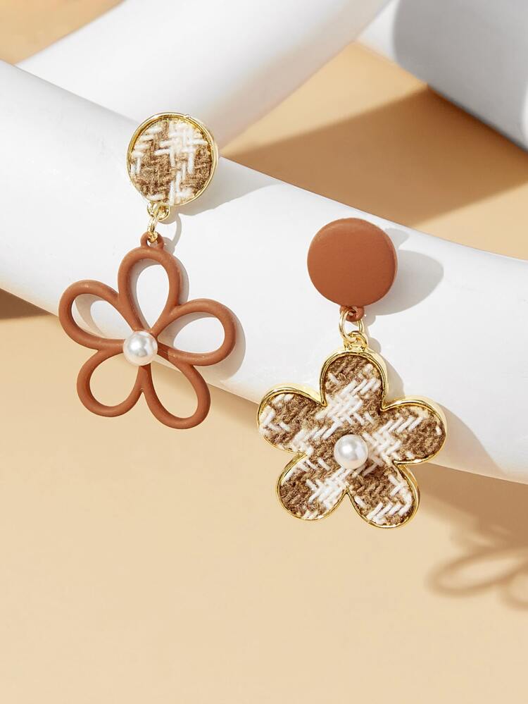 Andkiss Faux Pearl & Flower Decor Mismatched Drop Earrings Valentines,Mom,Mother,Mother's Day,Gift