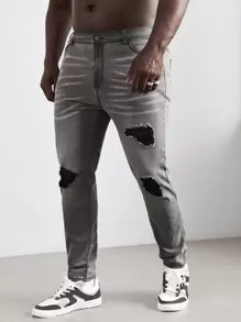 Manfinity Men Plus Ripped Skinny Jeans - Light Grey - View 6