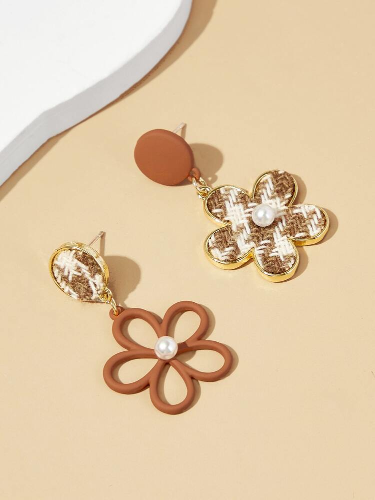 Andkiss Faux Pearl & Flower Decor Mismatched Drop Earrings Valentines,Mom,Mother,Mother's Day,Gift