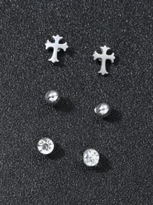 3對男士交叉和水鑽設計耳釘