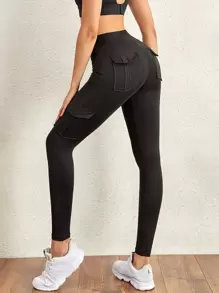 4 Pockets Workout Running Yoga Stretch Cargo Trousers - Black - View 1