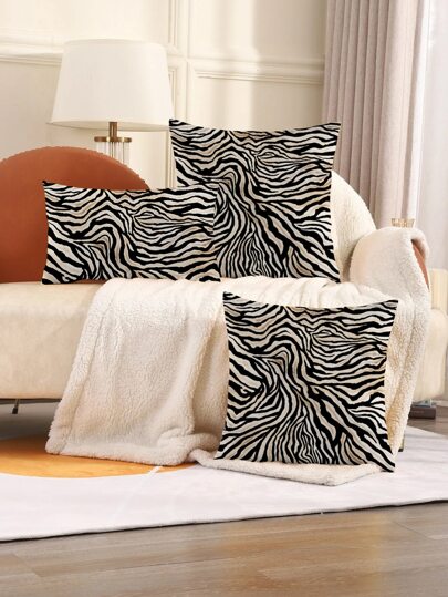 1 件斑马印花毛绒枕头/腰垫套，不含填充物（购买版权，不含枕芯）