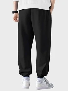 Manfinity Fitness Men Letter Graphic Sports Trousers - Black - View 2