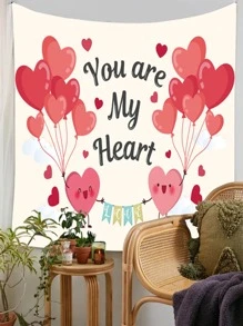 Heart & Slogan Graphic Decorative Tapestry - Multicolor - View 3