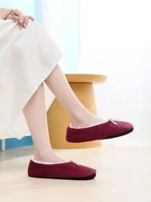 女士家用拖鞋室內落地拖鞋 - 酒紅色 - 查看 3