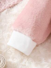 Baby Letter & Cartoon Embroidery Flannel Pullover & Trousers - Baby Pink - View 3