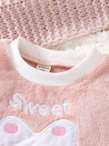 Baby Letter & Cartoon Embroidery Flannel Pullover & Trousers - Baby Pink - View 4