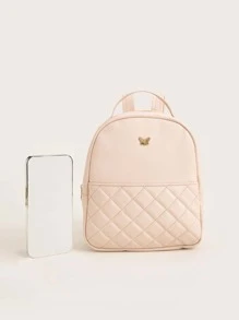 1pc Girl'S Pu Stitched Lotus Pink Princess Style Fashion Backpack, Suitable For Daily Use - Dusty Pink - View 3