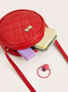 1 Miếng Cô gái Mềm mại chất liệu da PU Đỏ  Khâu Tròn Túi đeo chéo , Mini Kích thước Đối với Mỗi ngày Sử dụng - Đỏ - Xem 7