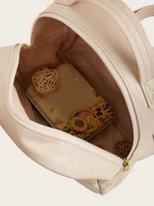 1pc Girl'S Pu Stitched Lotus Pink Princess Style Fashion Backpack, Suitable For Daily Use - Dusty Pink - View 6