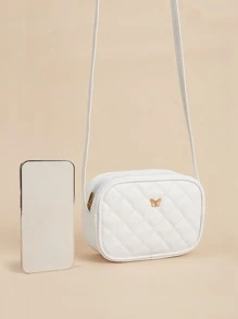 1 Pieza Bolso Bandolera Cuadrado Con Costura A Cuadros De Pu Blanco Para Niña, Adecuado Para Uso Diario - Blanco - Ver 9