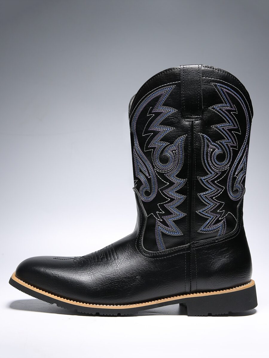Men Stitch Detail Western Boots - Black - View 1