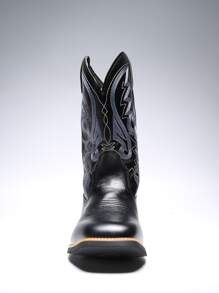 Men Stitch Detail Western Boots - Black - View 2