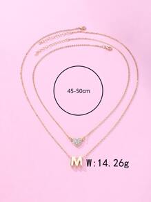 2 piezas Chica Aleación de zinc Collares con Letra en forma de corazón y Plástico transparente Brillante , Adecuado para el día de la madre Regalo entre madre e hija - Amarillo Oro - Ver 5