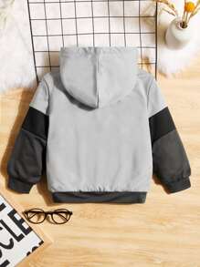 SHEIN Toddler Boys Colour Block Hooded Teddy Lined Jacket - Multicolor - View 2