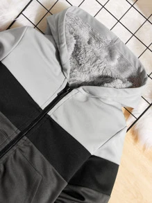 SHEIN Toddler Boys Colour Block Hooded Teddy Lined Jacket - Multicolor - View 3