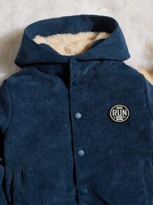 SHEIN 小男童貼布細節毛絨內襯連帽燈芯絨夾克