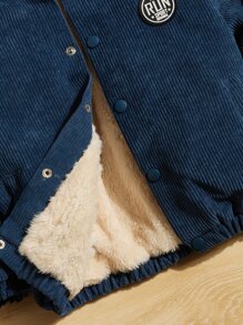 SHEIN 小男童貼布細節毛絨內襯連帽燈芯絨夾克