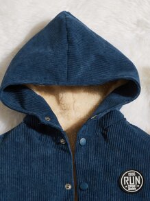 SHEIN 小男童貼布細節毛絨內襯連帽燈芯絨夾克