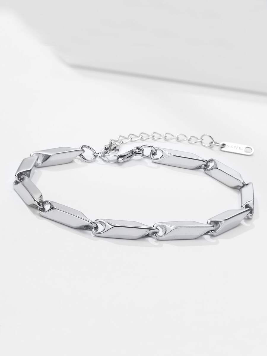 時尚流行男士簡約手鍊不銹鋼，適合珠寶禮物和時尚外觀 - 銀色 - 查看 1