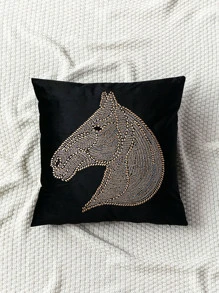 Rhinestone Horse Pattern Cushion Cover Without Filler - Black - View 1