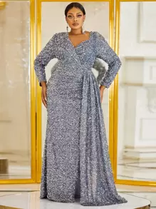 YISIKADO Vestido de vestir escote corazón con fruncido con lentejuelas - Gris - Ver 1