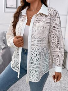 Celure Camisa de hombros caídos con encaje - Blanco - Ver 3