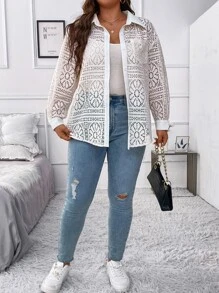 Celure Camisa de hombros caídos con encaje - Blanco - Ver 4