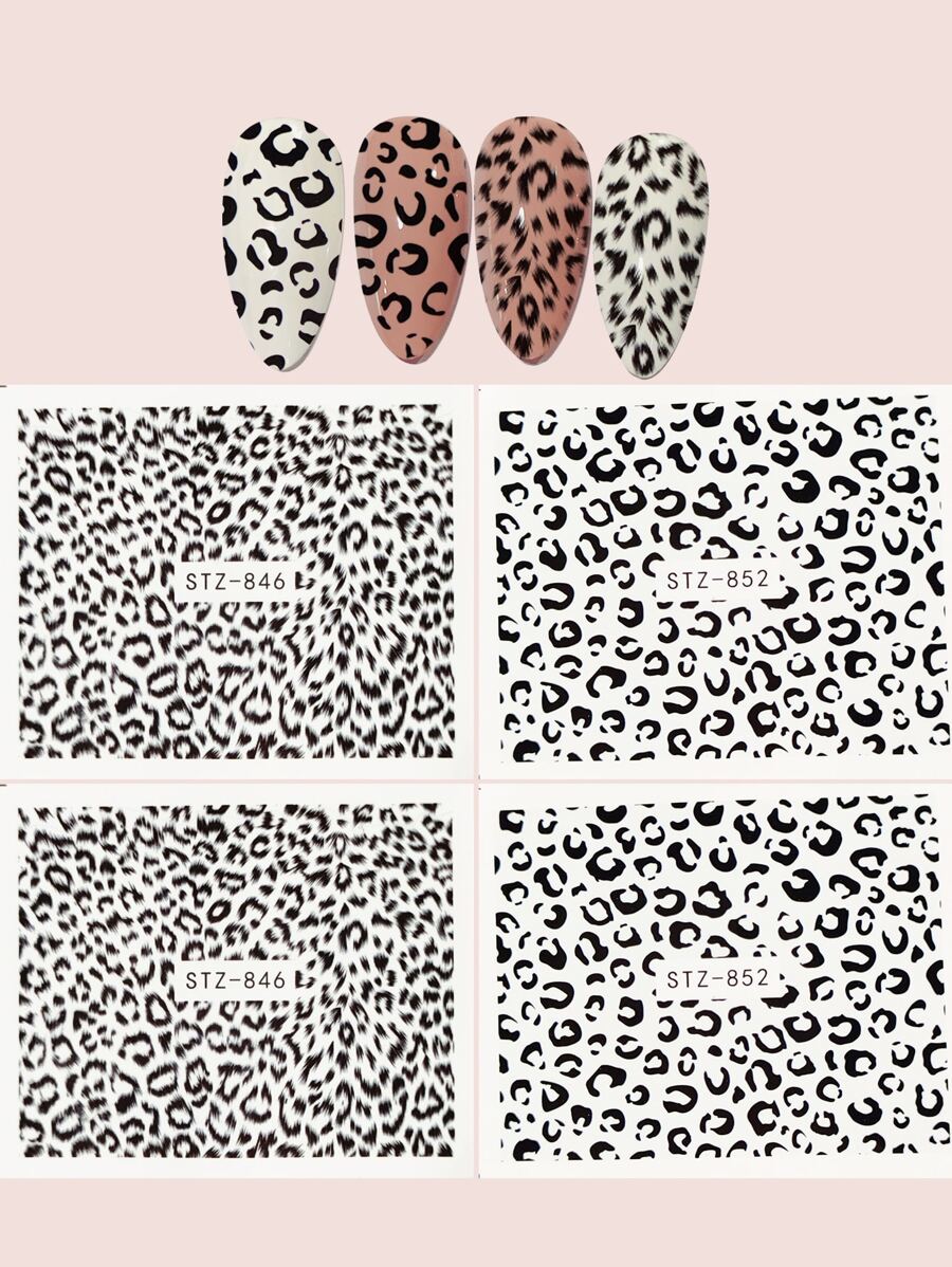4pcs Black Animal Print Nail Sticker Without Adhesive DIY Nail Charms Nail Gems Nail Supplies Nails - Black - View 1