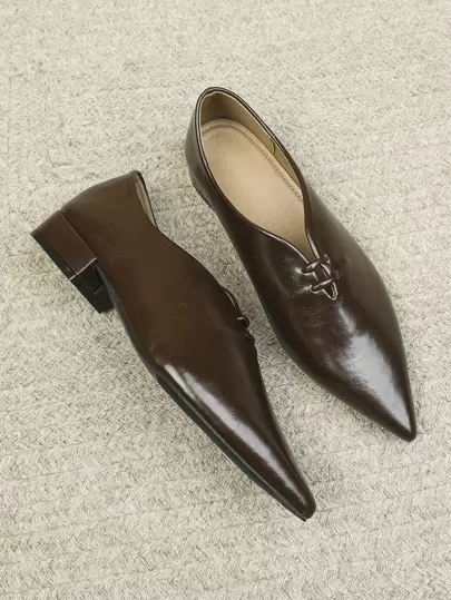 2025 Autumn Coffee Brown Pointed Toe Fashion Casual Versatile Mary Jane Flat Commuting Comfortable Flats