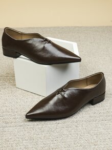 2025秋季咖啡棕色尖头时尚休闲百搭玛丽珍平底通勤舒适平底鞋 - 棕色 - 查看 4