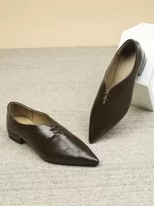 2025秋季咖啡棕色尖头时尚休闲百搭玛丽珍平底通勤舒适平底鞋 - 棕色 - 查看 5