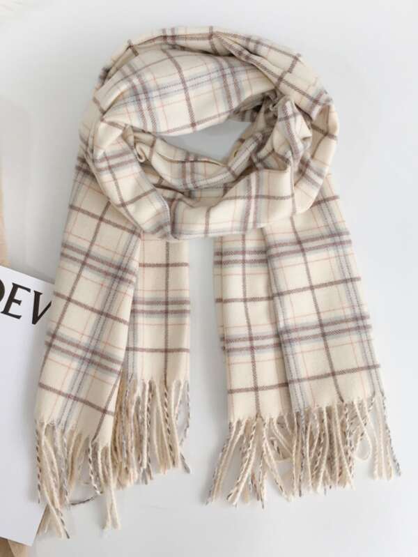 1 Stück Damen Warm Plaid Color Block Schal Schal mit Quasten für Herbst Winter