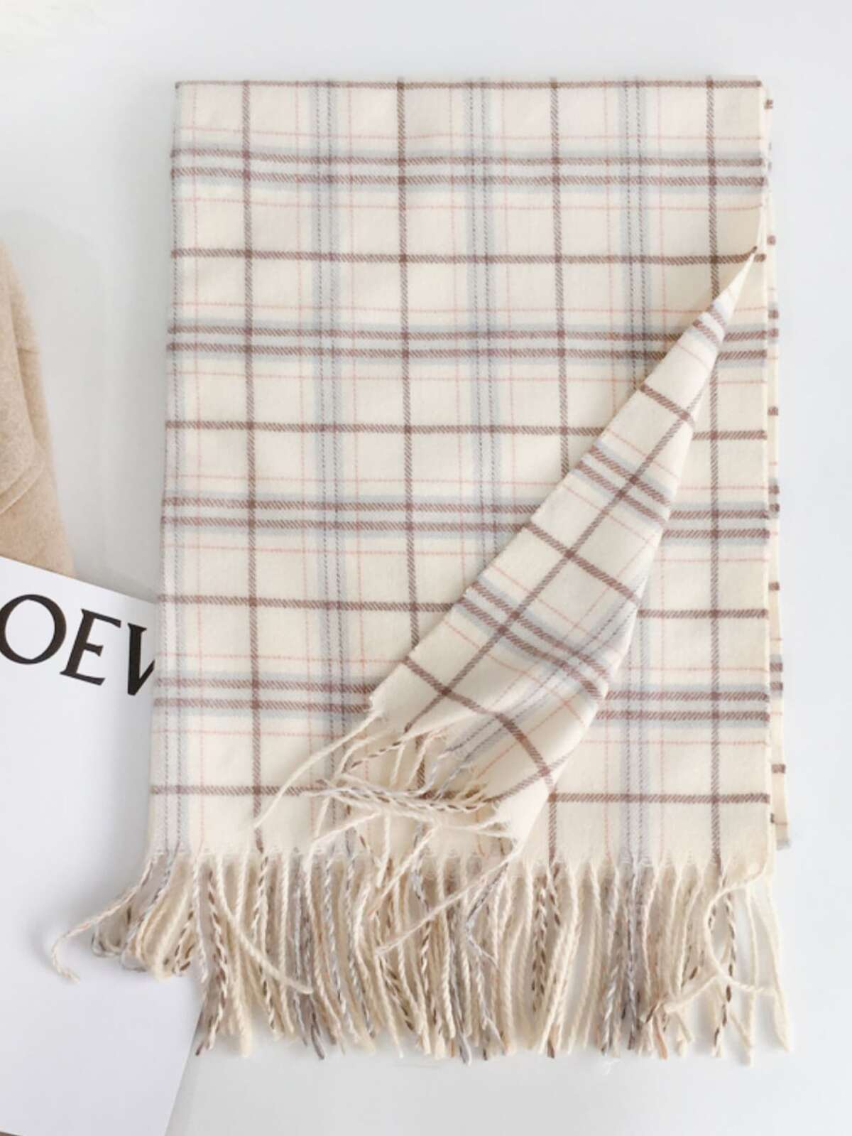 CHICVUE 1 pièce Écharpe châle à carreaux colorés chauds avec franges pour femmes, cadeau d'automne hiver Noël 2