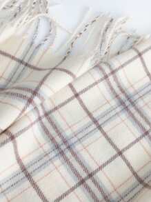 1件装女士保暖格子撞色围巾披肩，带流苏，适合秋冬季佩戴