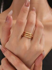 Minimalist Layered Cuff Ring - Yellow Gold - View 6