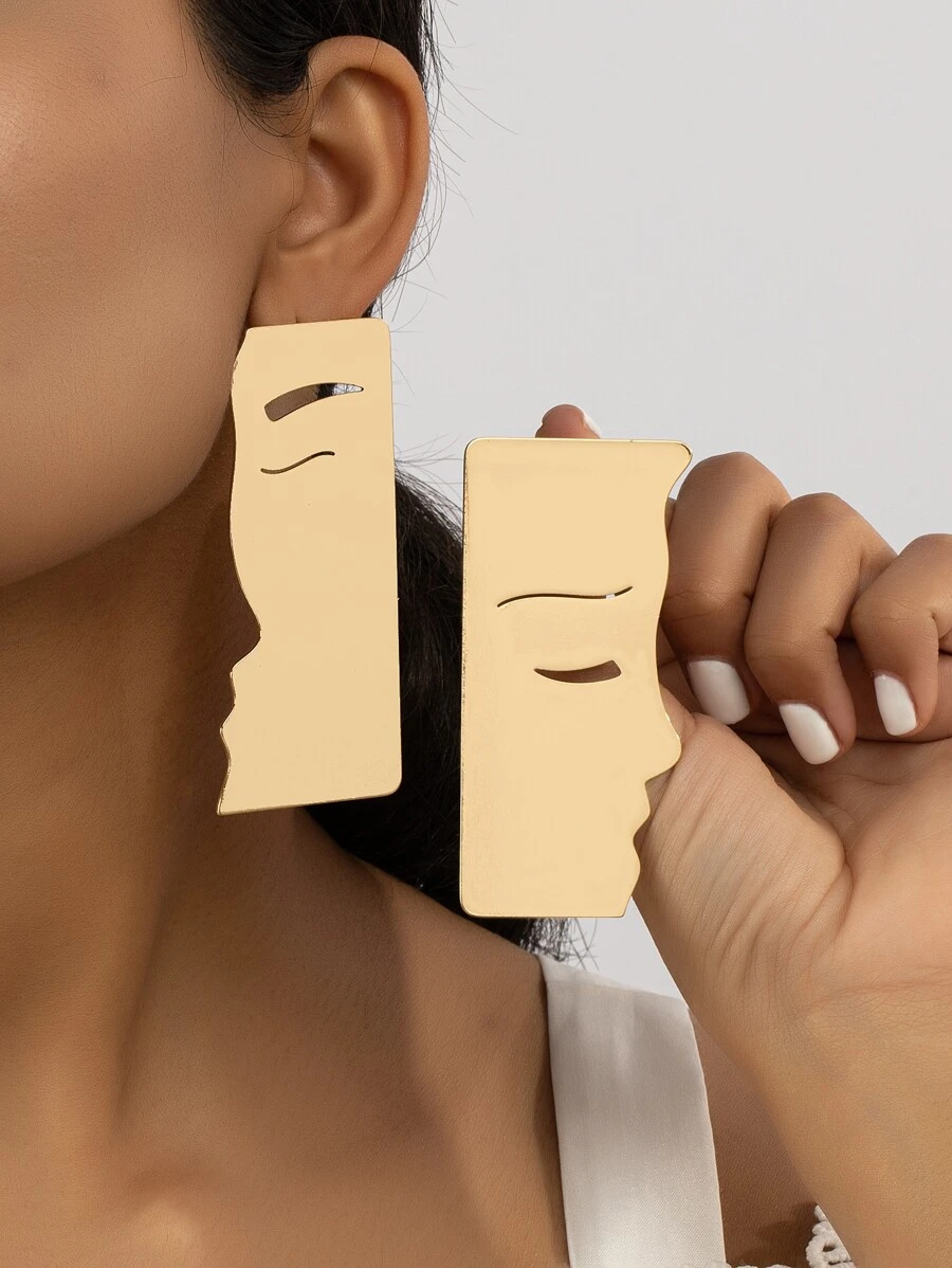 抽象人像耳墜 - 金黃色 - 查看 1