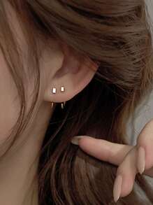 Nooxian 2入組方形裝飾耳環 - 金黃色 - 查看 2